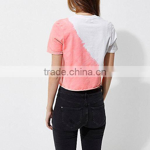 2017 o-neck new fashion design mix color casual crop top for woman