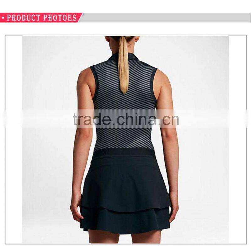 Custom sleeveless two color stripe womens golf polo shirt