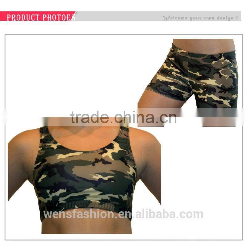 New Design Custom Polyester Spandex Compression Fit Sports Bra Custom Camo Bra