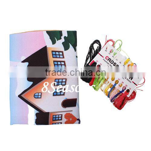 Multicolor House Pattern Square Throw Pillow Cotton Needlework Sets 3D Stitch Kit