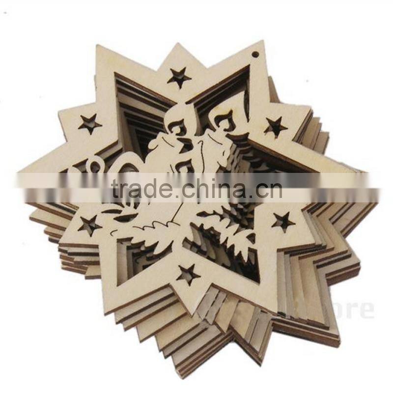 Christmas Ornament Laser Cut Snowflake Wood Hollow Crafts