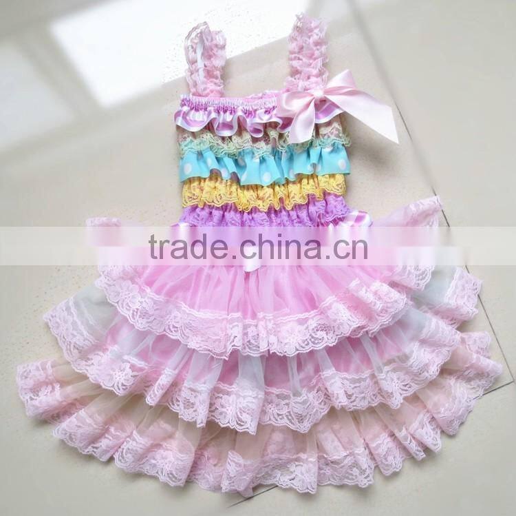 Wholesale top quality leopard christening rustic baby girls lace petti dress M5061813