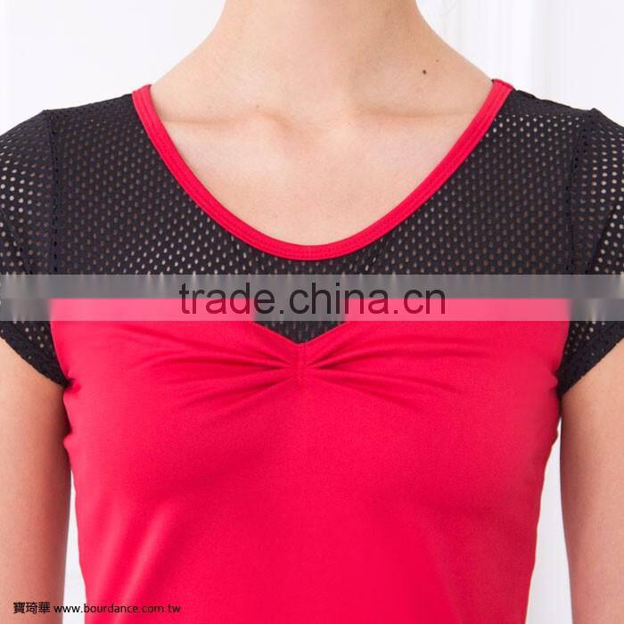Women coolmax mesh front gathered tee fitness clothing