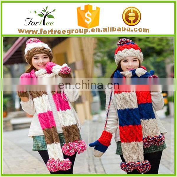 cold weather hat winter classic warm acrylic knitted beanie hat scarf gloves three piece set