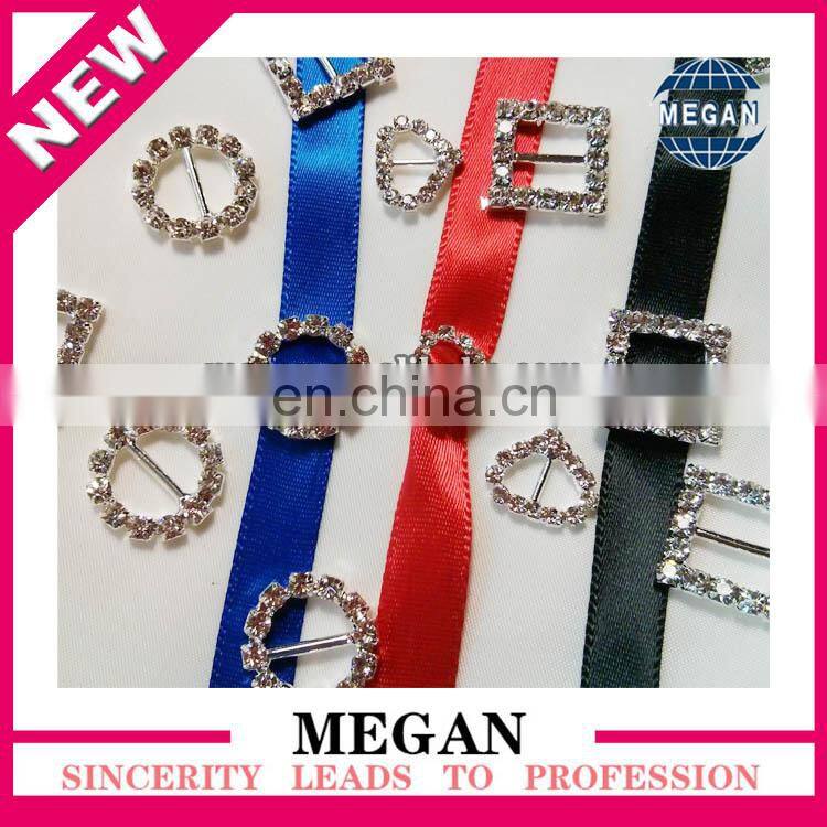 Fashion fancy rhinestone custom round bar buckles for invitation ribbon slider