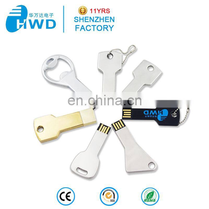 Hot Sale Metal Key Shape USB Flash Drive 64GB 32GB 16GB 8GB USB Pen Drive with Your Logo Customized