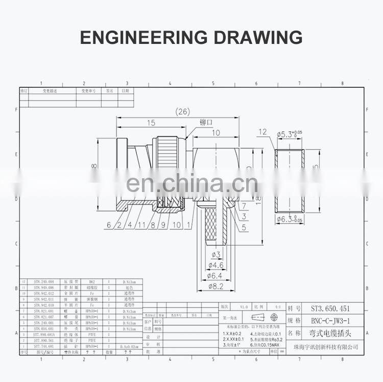 Factory Outlet Waterproof BNC Male Angled Crimp RG58 Cable RF Coaxial Connector BNC Connector for RG58