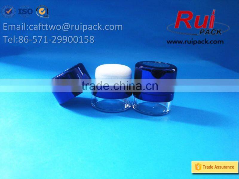 Clear round loose powder case with spong puffs, transparent shimmering glitter jar with powder puffs cap