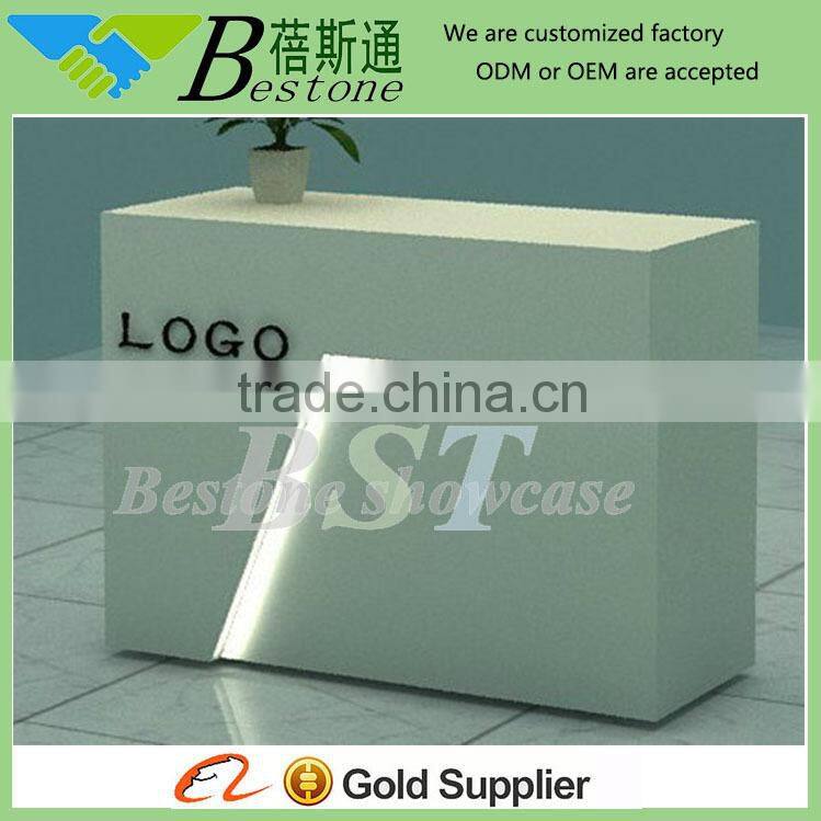 Unique cash counter table design, wooden cash counter for retail store