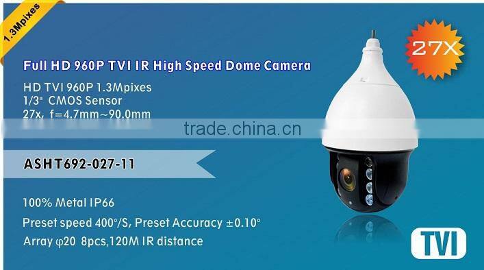 new design 960P TVI ptz camera 27X Optical zoom 150 Meter night vision camera support ip66 1.3MP TVI IR High Speed Dome Camera