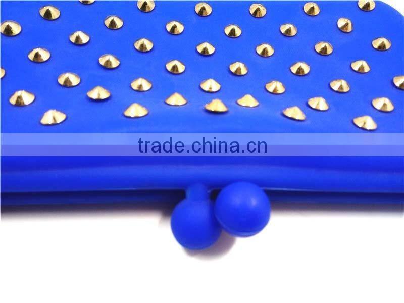 Metal Decor Navy Blue Wallet Photos Durable Retro Coin Purse Silicone Long Purse