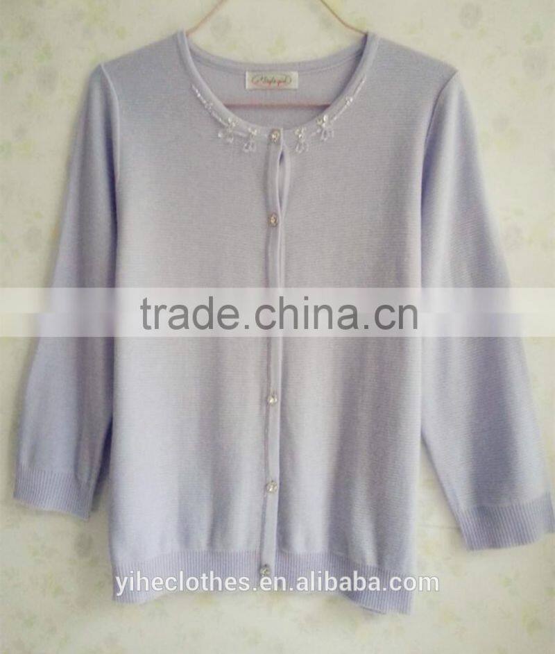 Fashion colorful knitting sweater top crew neck cardigan for lady's wear