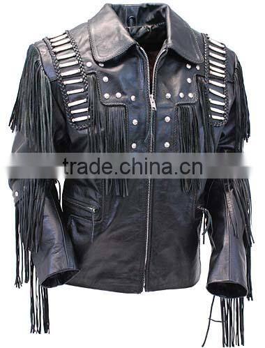 2015 New fashion Bones And Braids Fringed Leather Jacket for mens motorbike leather jacket