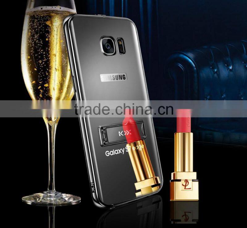 KXX Gold Series Stainless steel Bumper with Acrylic backplaneck Case for Samsung S7 edge Luxury Mirror Back Stand Case MT-5580