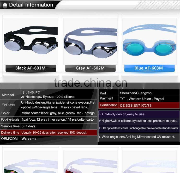 Wide vision mirrored swim goggles for men