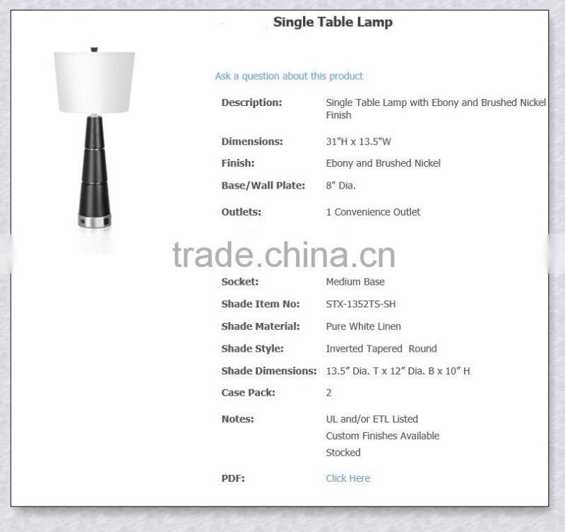 UL Approved Hotel Room Simple Design Modern Hotel Table Lamp XC-H023