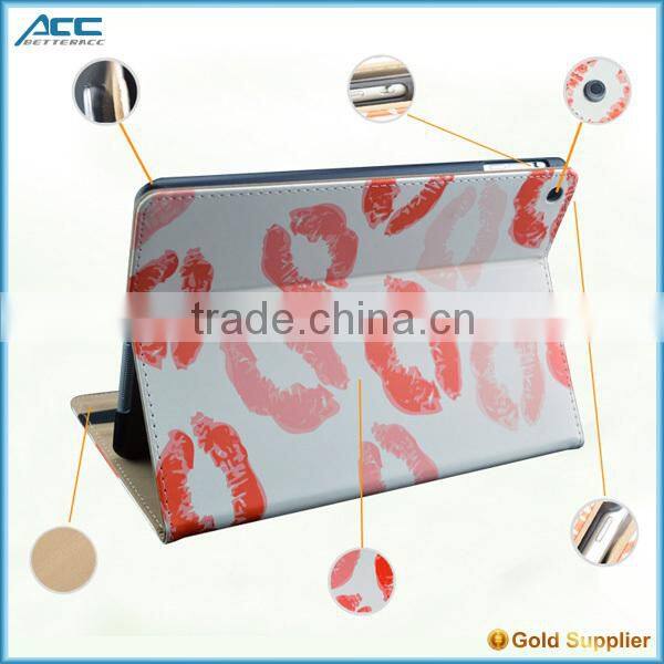 For iPad 6, customized PU flip tablet case with printing color for iPad 6