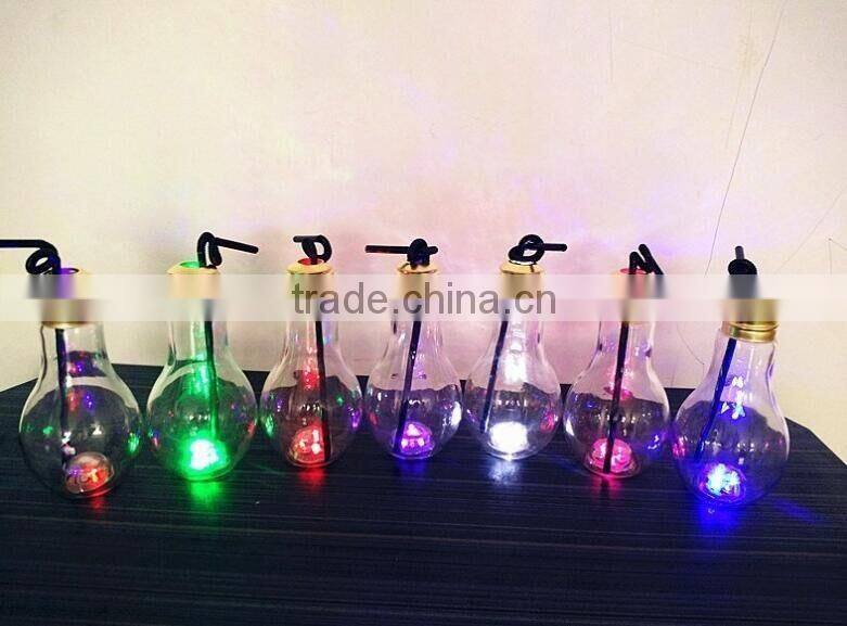 450ml blue light bulb shape glass beverage/juice bottle with inner plug and lid