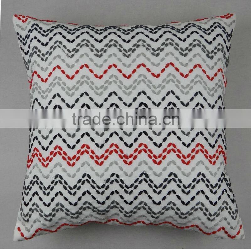 Multi color zig-zag embroidered decorative pillow