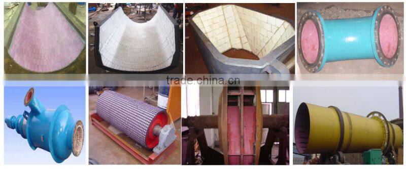 Abrasion impact mining hopper chute 92% alumina ceramic composite rubber liner