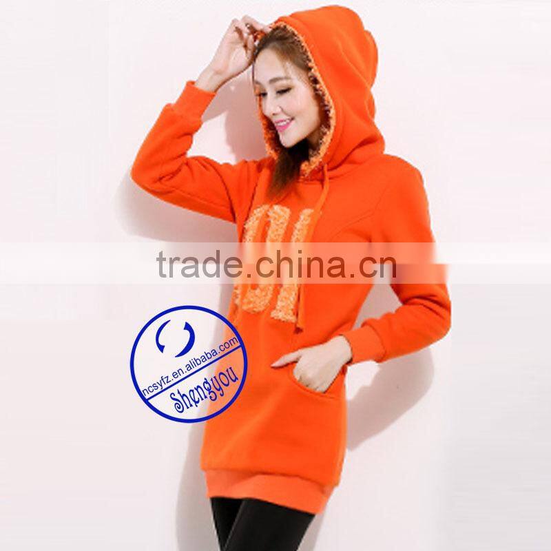 Wholesale womens cheap extra long applique hoodie