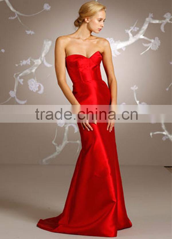 Bright red colored satin fabric for long red satin evening gown