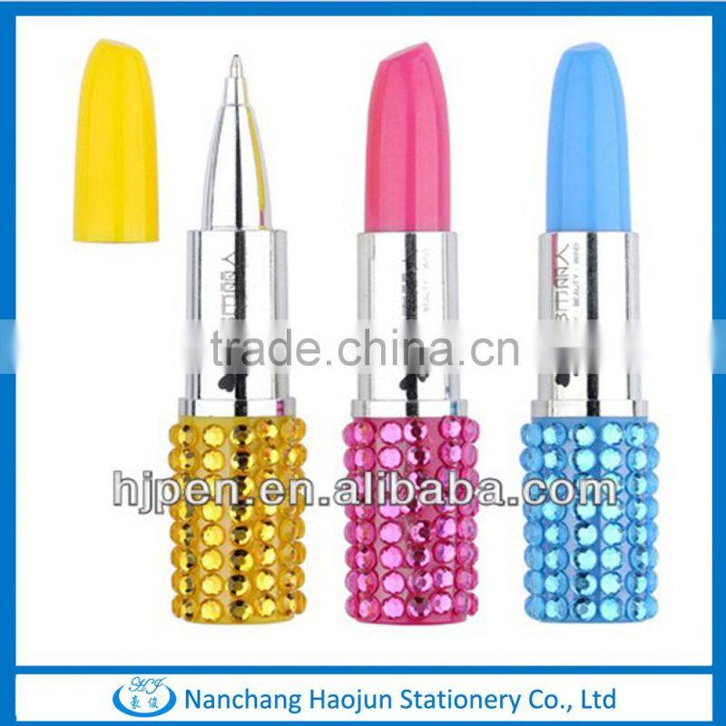 Cute Gift Crystal Lipstick Ballpoint Pen,Novelty School Pen Lipstick Shape Plastic Pens
