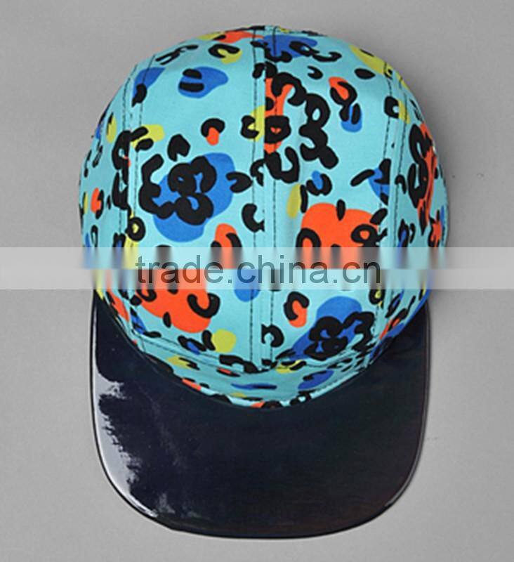 colorful 5panel leopard print leather brim camper hats
