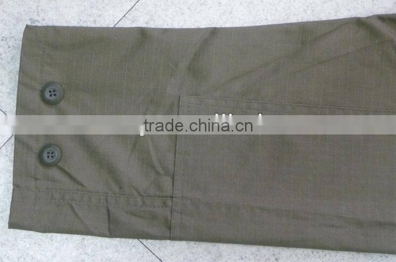 100% cotton Olive green tactical BDU uniform with button closure 4 front pockets and turn-down collar