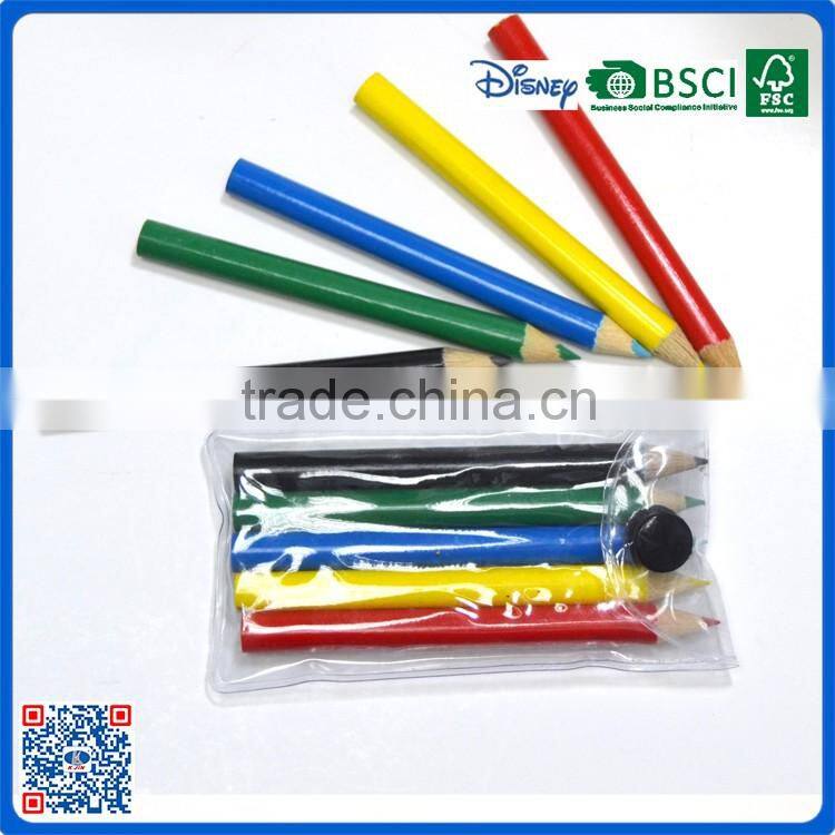 Customer disign 3.5 inch kids small 5pcs mini color pencil set packed in pvc bag