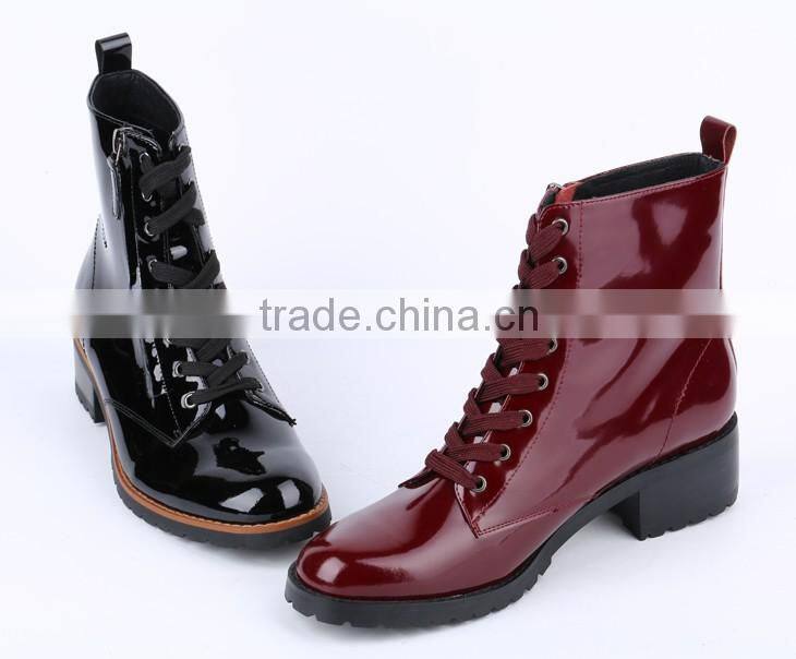 Customized high quality low thick heel casual ankle boots shoes 2016