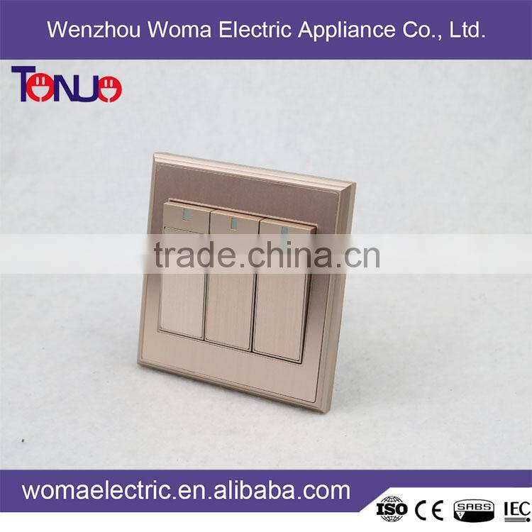 Brown color 3 gang 2 way wall switch for Saudi Arabia market