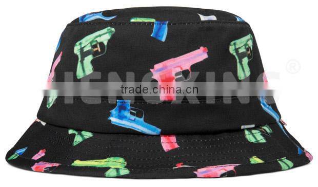 Custom bucket hats bulk grey bucket hat with green finger pattern print