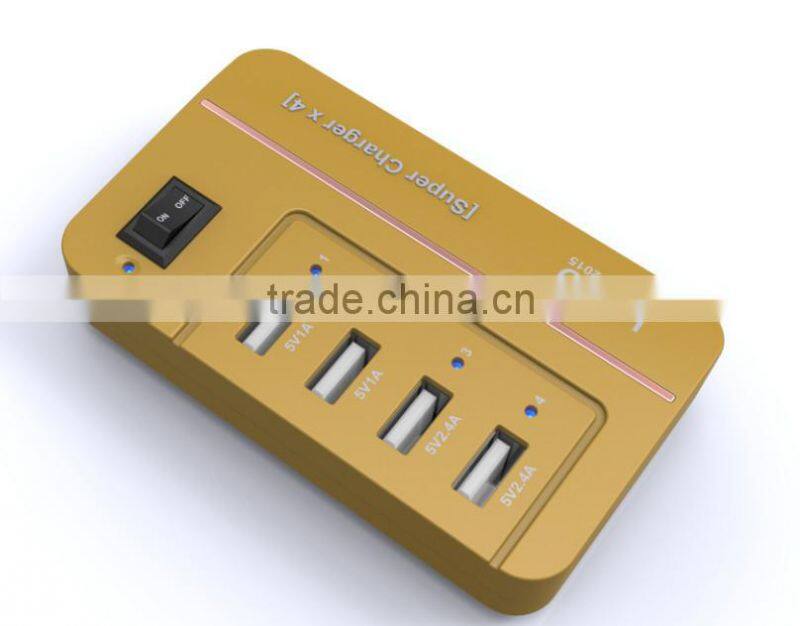 20W 4 Port Multiple USB Family-sized Desktop Rapid Charger Multi Travel Power Adapter for USB-Charged Devices(Black)