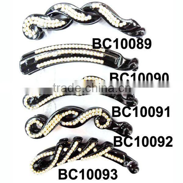 shining crystal banana clip brown plastic hair clips in stock