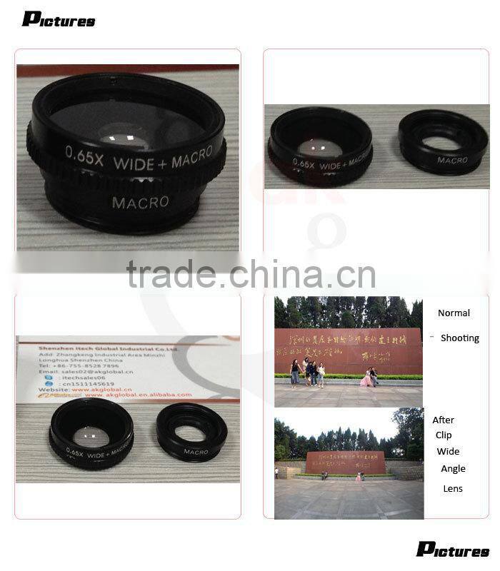 No Dark Corners camera Lens 0.65x wide angle lens + macro lens for iphone 6 samsung galaxy s6