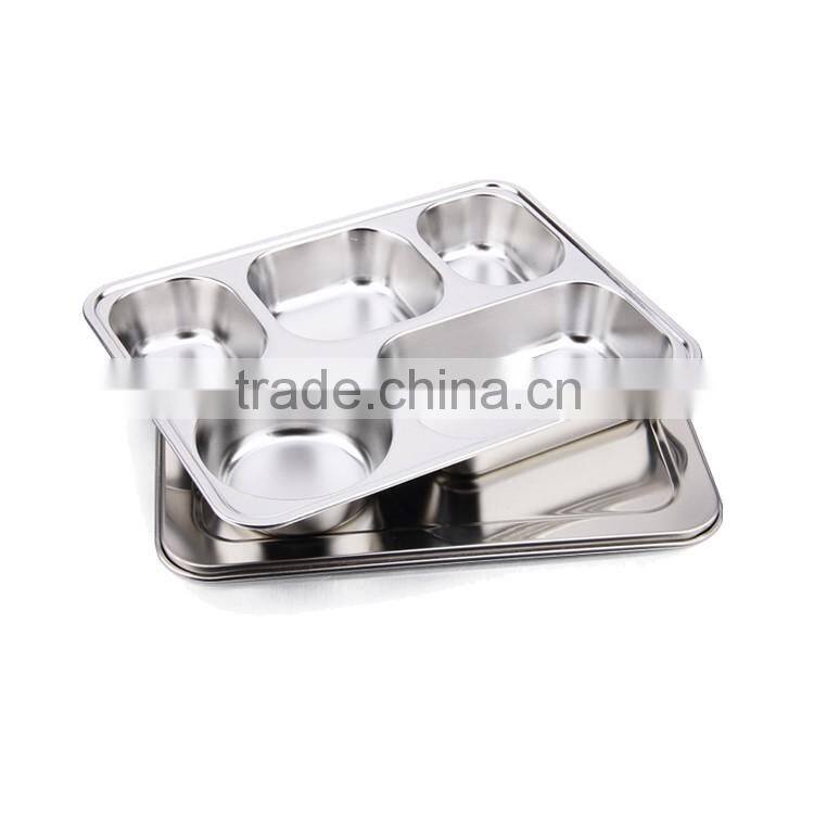 5 grids stainless steel snack plate & fast food tray