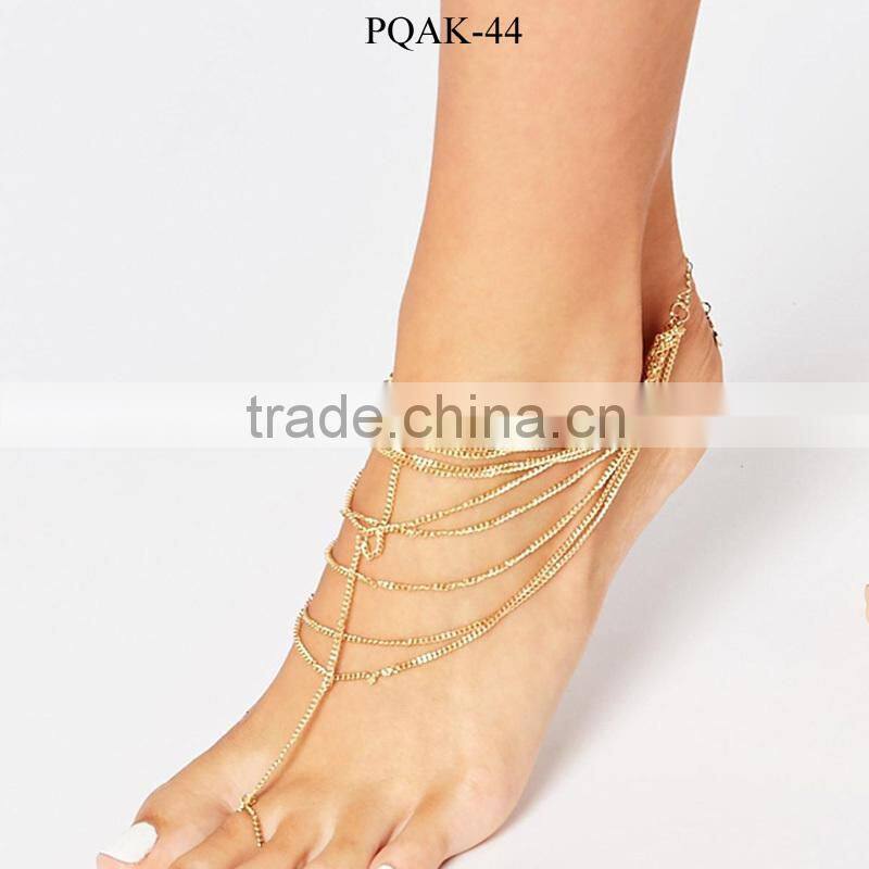 2015 Latest design elegant multi layer gold chains foot jewelry anklet