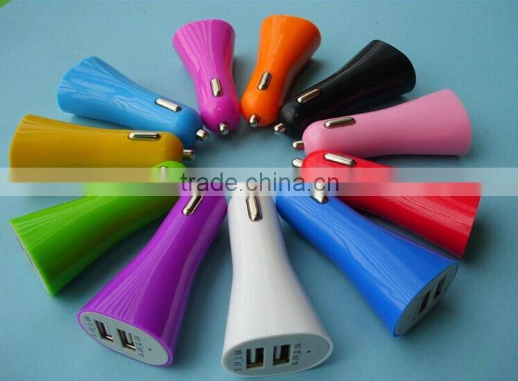 2.1A colorful Double USB trumpet car charger for cell phones manufacturers,supplliers