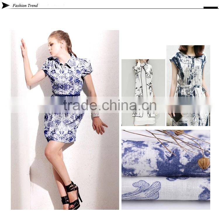 Shaoxing linen viscose fabric rayon printed fabric for woman dress
