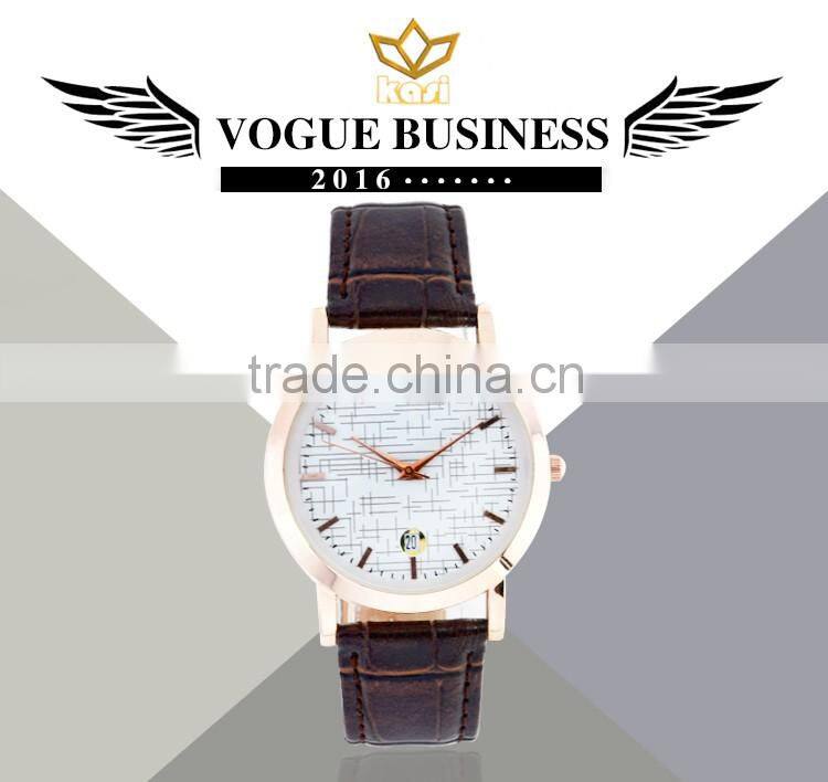 China manufacture purple leather waterproof alloy watch case time date and analog display quartz wristwatches Y013