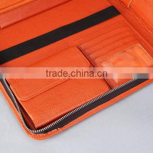 Zippered Genuine Leather Portfolio for iPad and Tablet PC (Orange)