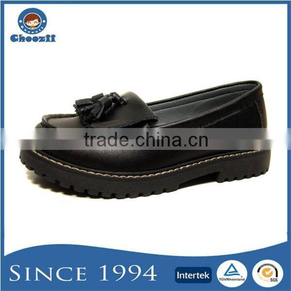2016 Guangzhou Wholesale Girls Unique Design Tassel Slip-on Leather School Shoes