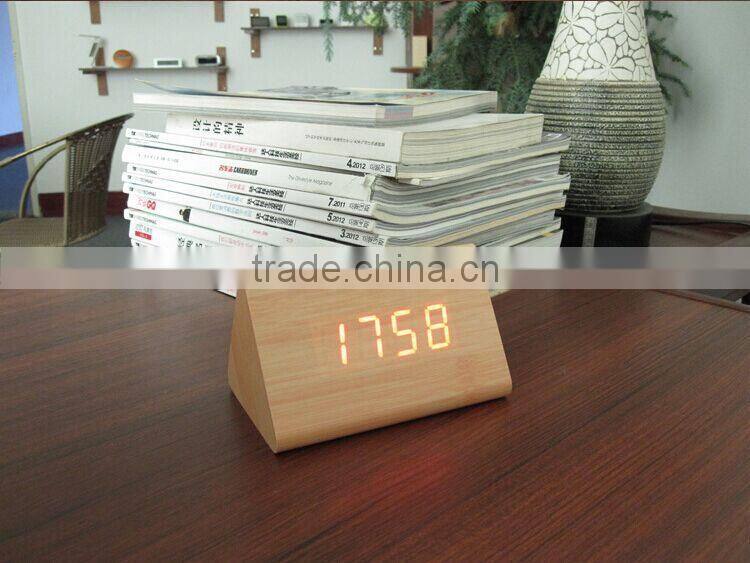 Wooden led digital clock with alarm date temperature sensor
