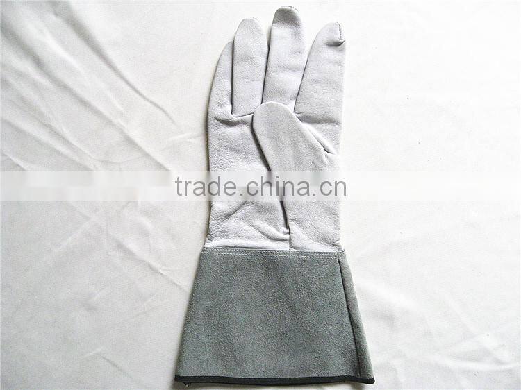 Pig Grain Leather+Cow Split Leather Welding Gloves White +Gray