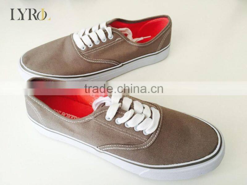 2016 bestseller beige canvas upper contrast lining white rubber outsole women vulcanized canvas casual shoes