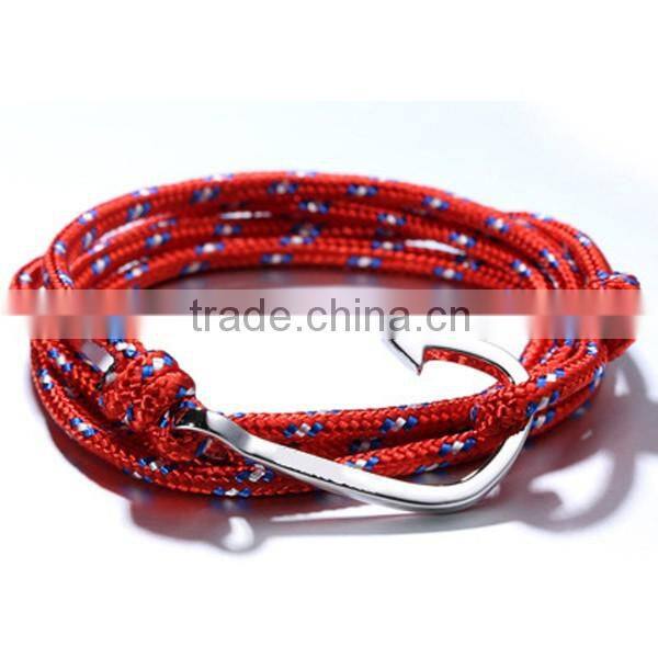 Navy Style Silver Color Fishhook Anchor Design Survival Paracute Bracelet