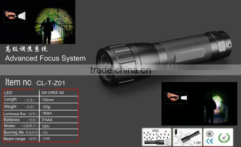 aluminum alloy high brightness 3W LED Torch LED Torch zoom