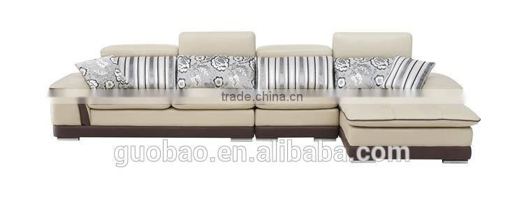 C2219 small size real leather matches fabric modern l shape sofa