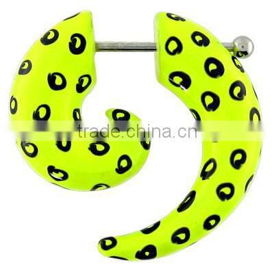 Fashion orange fake ear stretcher sprial taper acrylic body jewelry